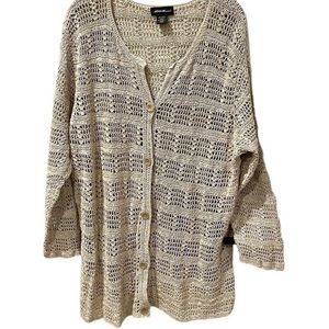 Eddie Bauer Oatmeal Crochet Button Front Long-Lined Cardigan
Sweater L